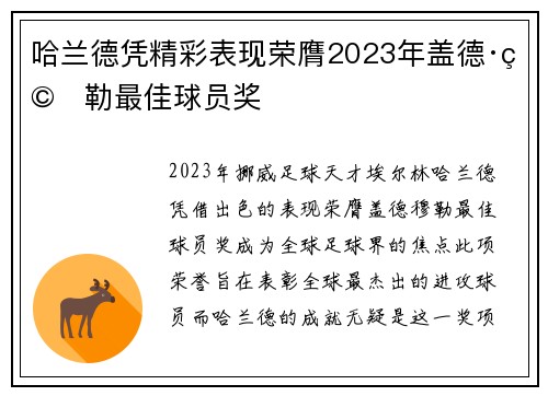 哈兰德凭精彩表现荣膺2023年盖德·穆勒最佳球员奖